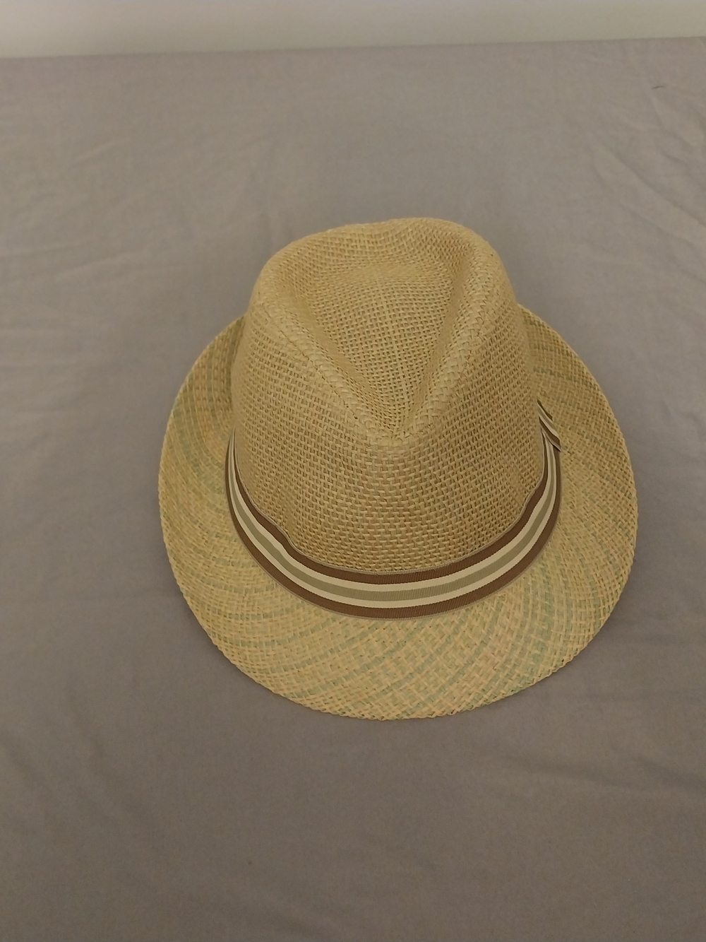 Straw Fedora Hat with a Striped Band. #0126